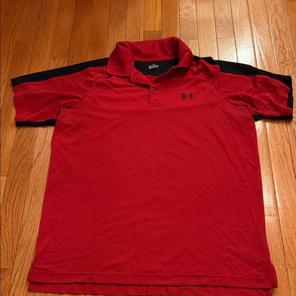 Under Armour Men's Red and Black Polo Shirt - Size Medium